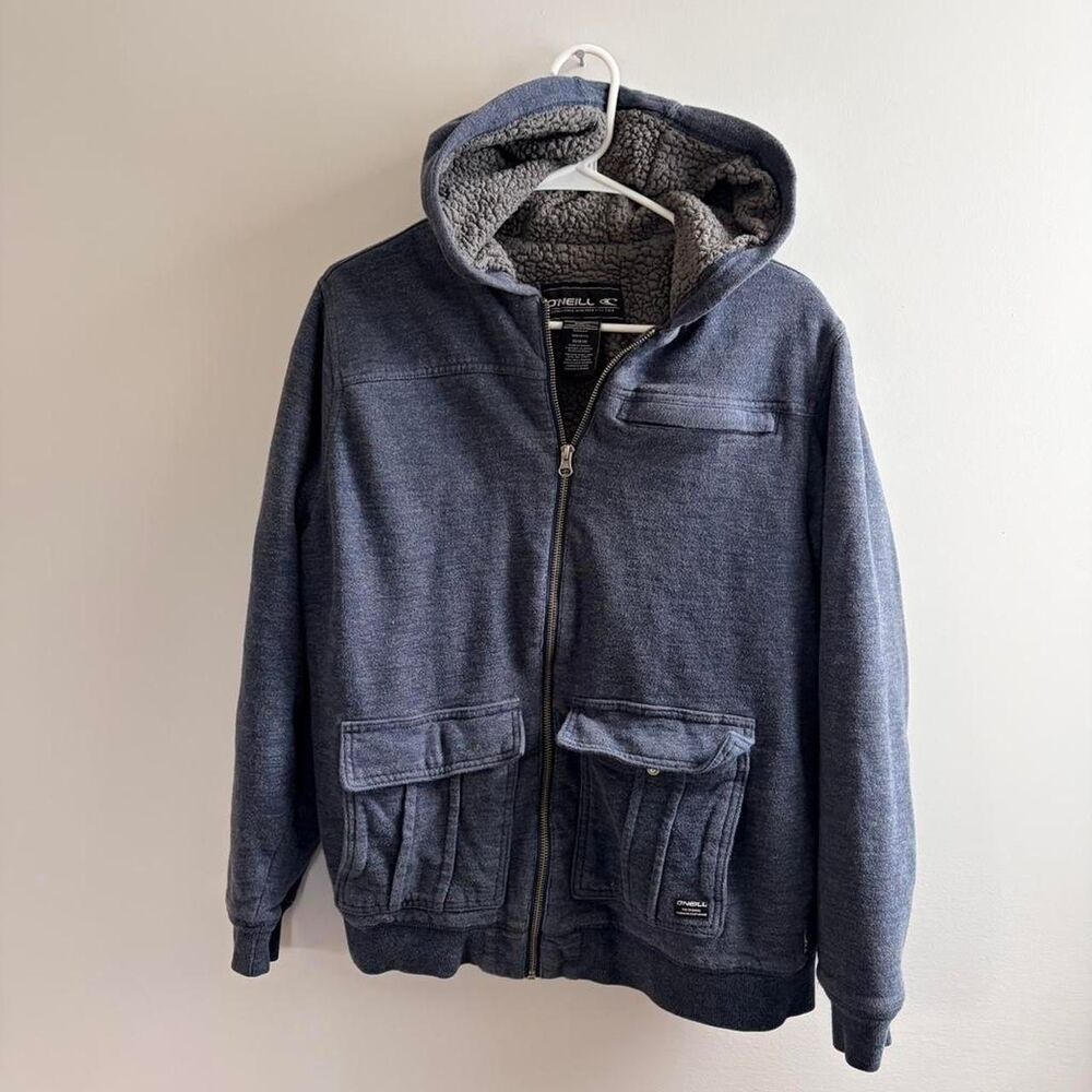 O'Neill navy blue zip up hoodie fleece lining M #skater #outdoor #surf #hoodie